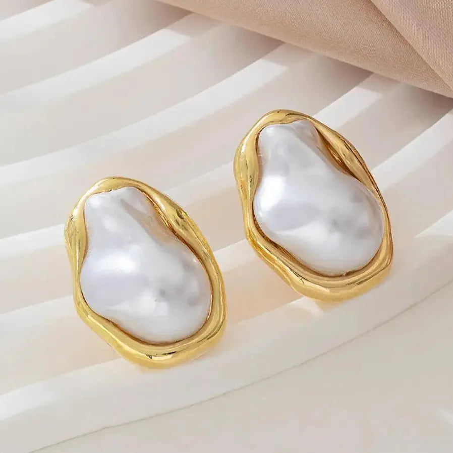 Irregular Baroque Pearl Stud Earrings for Women Vintage Gold Jewelry Gift