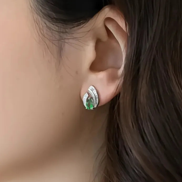 Pear Green Geometric Cubic Zirconia Stud Earrings for Women Bridal Jewelry