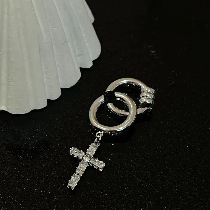 Zinc Alloy Punk Zircon Cross Thorns Clip Earrings for Men & Women Y2K Gift