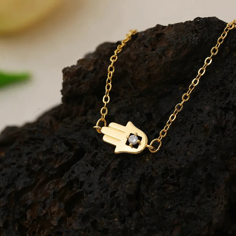 18K Gold Plated Geometric Palm Love Heart Cross Pendant Necklace CZ Charm