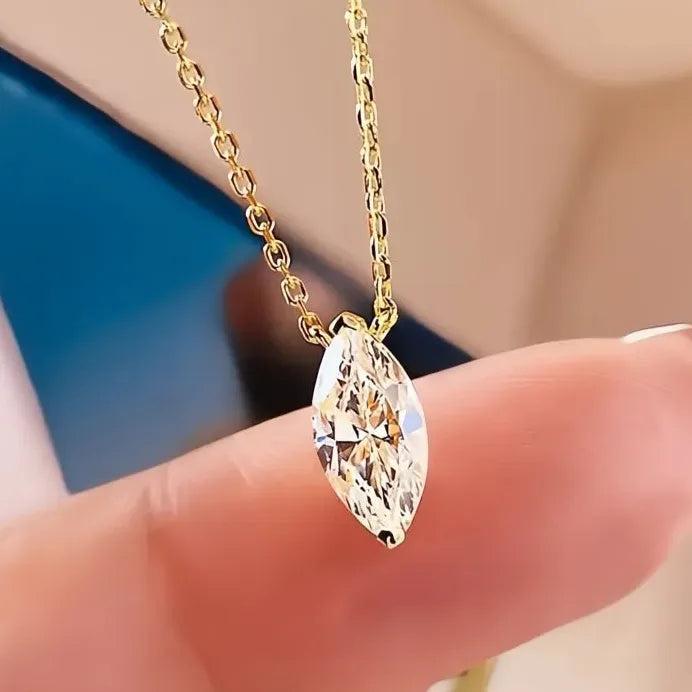 Marquise Cubic Zirconia Pendant Necklace with Gold Chain for Weddings