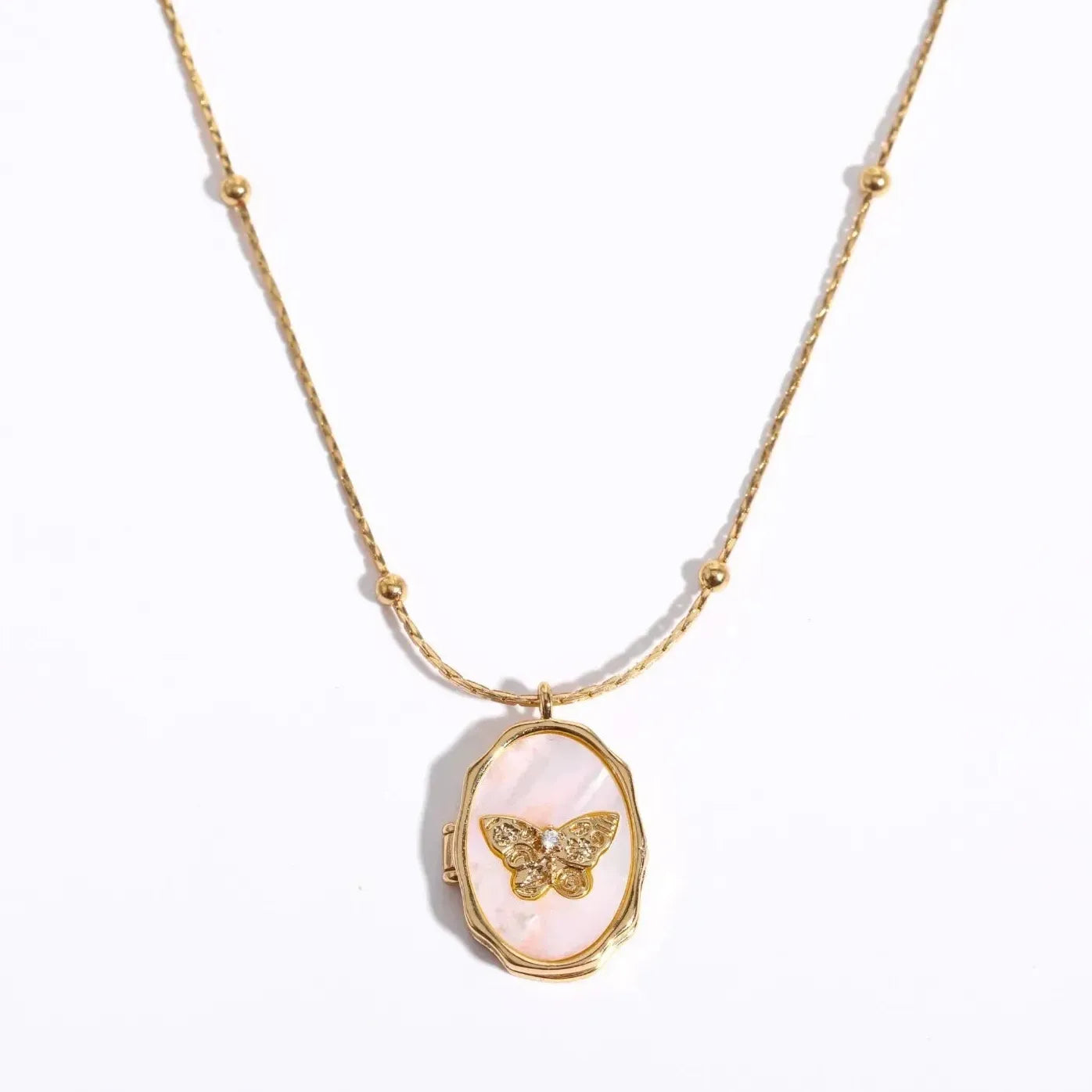 Custom Butterfly White Shell Photo Frame Locket Necklace for Women Stainless Steel Jewelry Valentine Gift