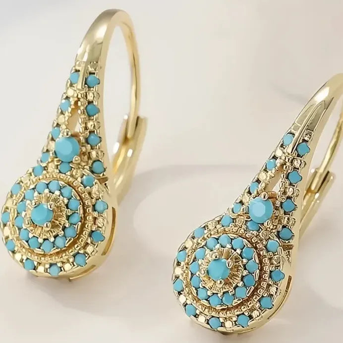 Bohemian Blue Turquoise Drop Earrings Gold Color Women Party Jewelry