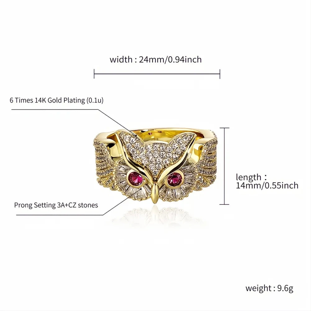 Iced Out Owl Ring – Cubic Zirconia Animal Hip Hop Couple Ring Fashion Jewelry