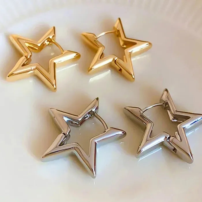 Minimalist Zinc Alloy Star Geometric Hoop Earrings for Women Punk Huggie