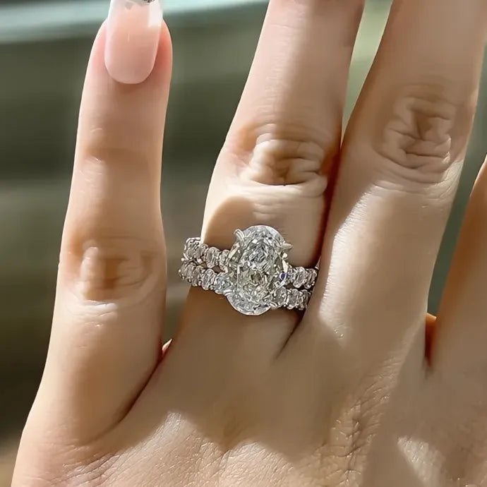 Oval Cubic Zirconia Promise Rings for Women Wedding Jewelry Brass Bridal Set