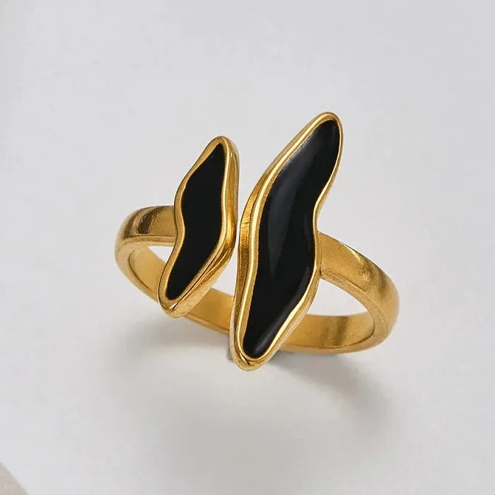 Adjustable Stainless Steel Fish Bone Open Ring for Women Gold Tone Jewelry Symbolic Gift