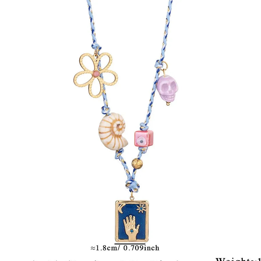 Multi-Color Oil Drip Enamel Tarot Card Pendant Necklace Stainless Steel Chain