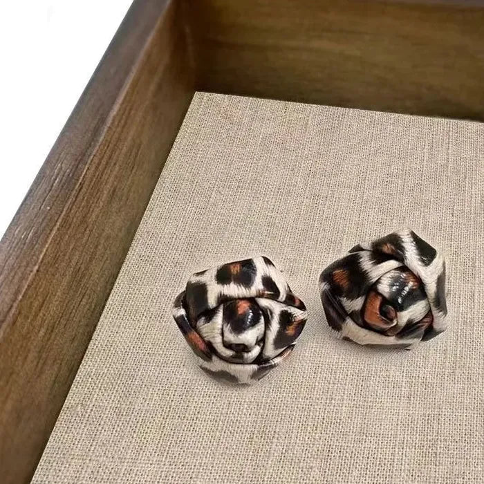Leopard Print Leather Flower Stud Earrings Retro Geometric Gift Women