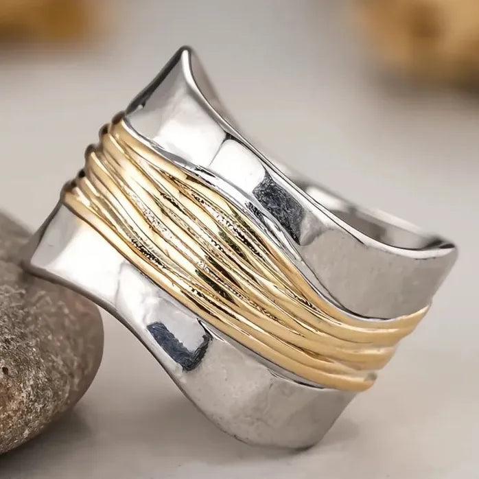 Two-Tone Irregular Geometric Brass Ring for Women Engagement Party Jewelry