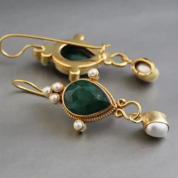 Vintage Court Gold Women's Zinc Alloy Drop Earrings Ethnic Style Stone Jewelry Gift