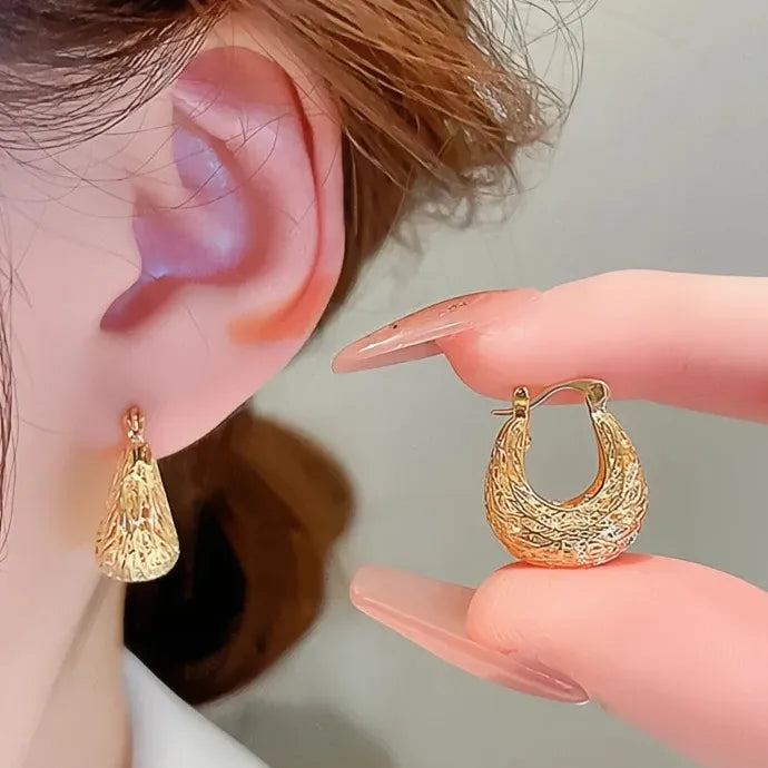 Gold Hollow Geometric Brass Hoop Earrings for Women Daily Wear Jewelry