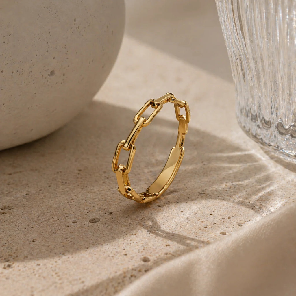 Punk Hiphop Zinc Alloy Geometric Chain Link Metal Ring Vintage Gift 2026