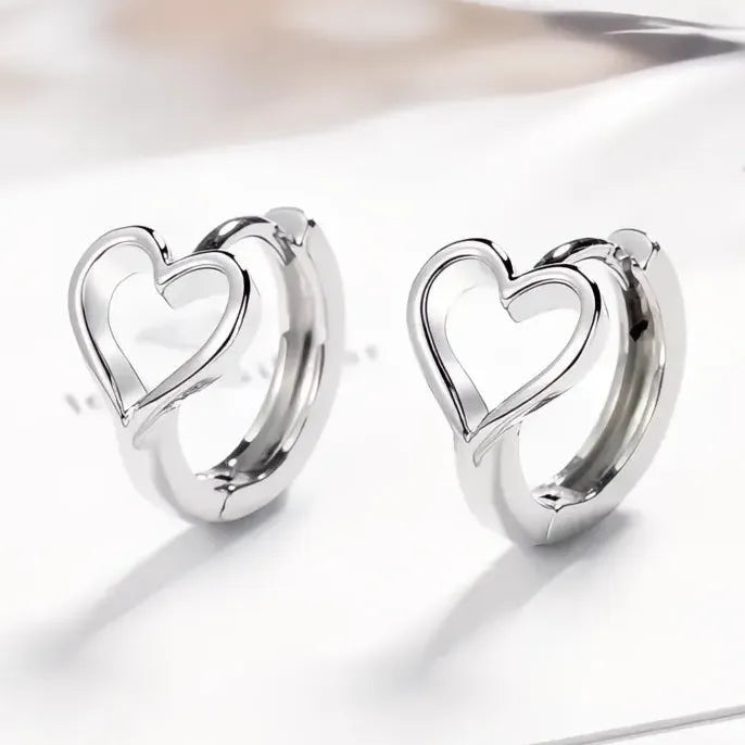 Hollow Heart Geometric Hoop Earrings Copper Alloy Dainty Silver Gold Jewelry