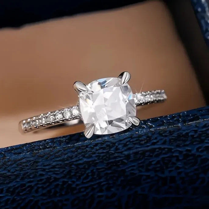Geometric Cubic Zirconia Brass Silver Wedding Engagement Ring for Women