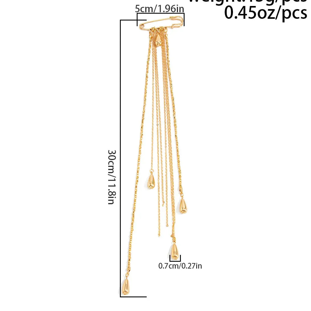 Water Drop Tassel Brooch Zinc Alloy Long Chain Pendant for Women Men