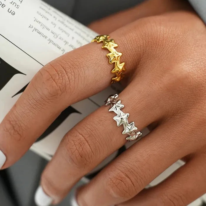 Adjustable Stainless Steel Star Ring for Women Vintage Casual Jewelry Gift