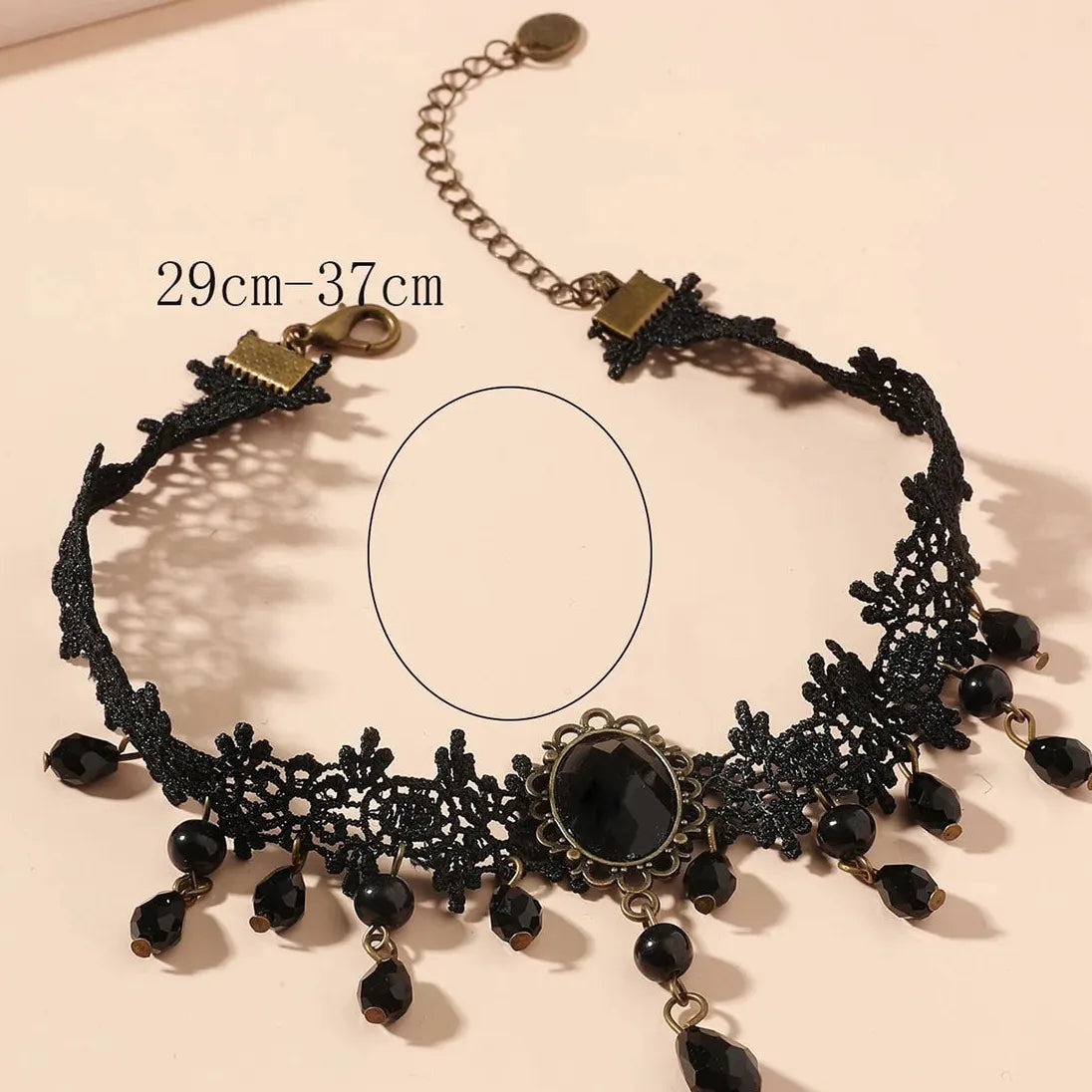 Black Lace Gothic Choker with Crystal Circle Pendant for Women