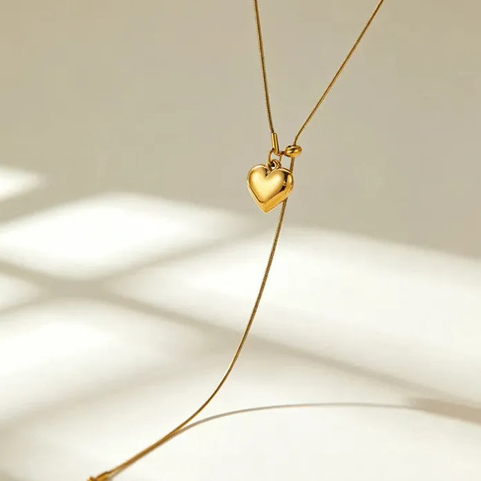 Luxury Stainless Steel Heart Pendant Necklace for Women Adjustable Chain