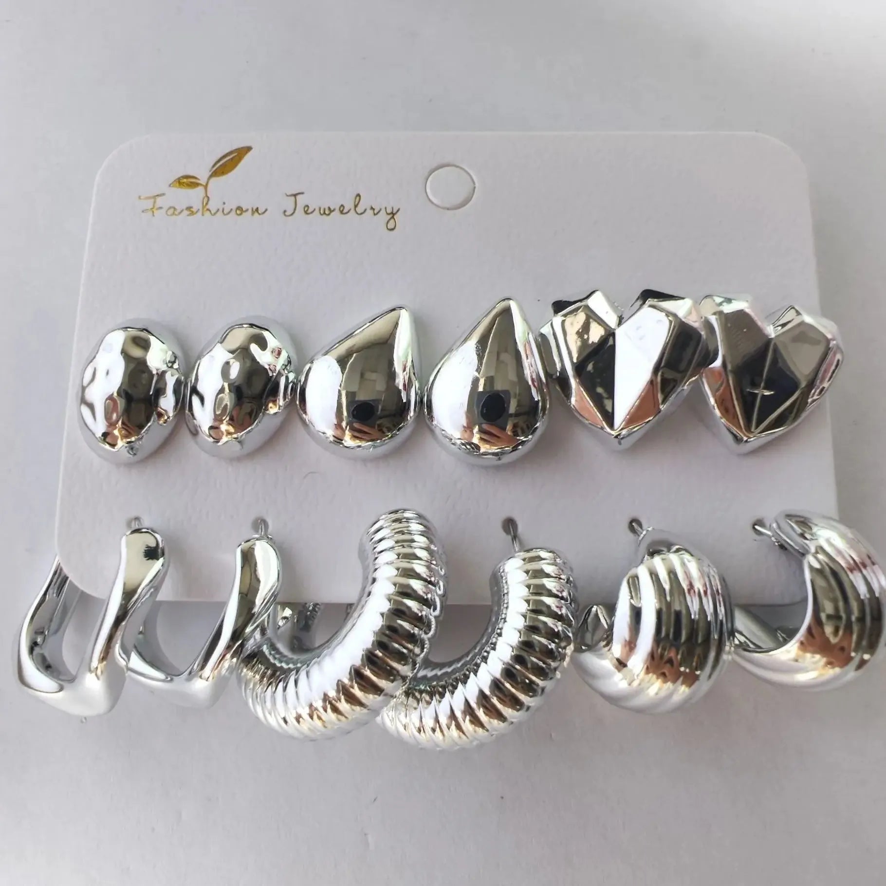 12Pcs Vintage Gold Geometric Water Drop C-Earrings Tungsten Zinc Alloy