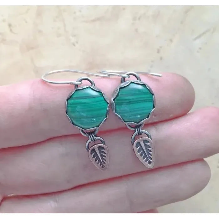 Retro Geometric Zinc Alloy Pendant Earrings Green Watermelon Pattern Jewelry Women