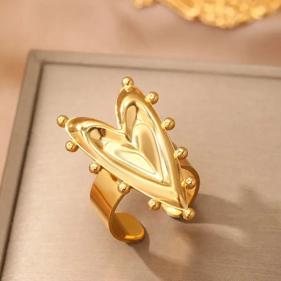 Heart Shaped Stainless Steel Adjustable Ring for Women Punk Love Gift