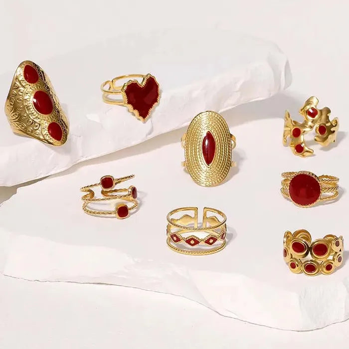 Adjustable Vintage Red Drip Oil Heart Ring for Women Stainless Steel 2025 Jewelry