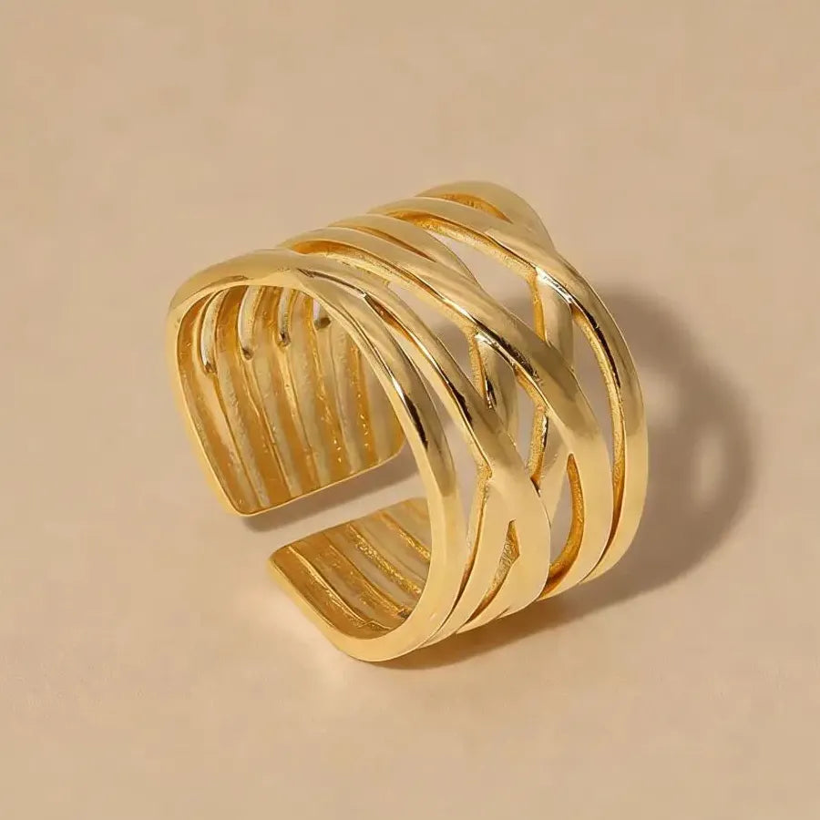 Women’s Stainless Steel Geometric Multi-Layer Line Ring Luxury Fashion Jewelry Gift