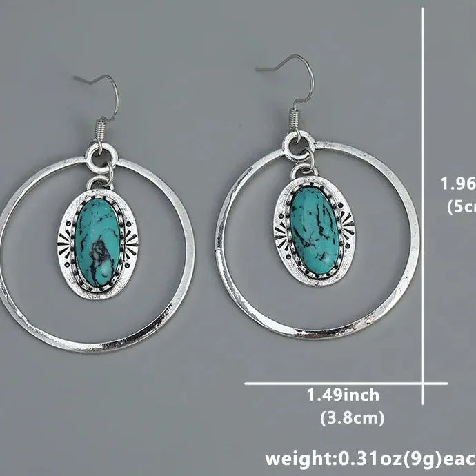 Vintage Boho Turquoise Drop Earrings Zinc Alloy Hook Jewelry Gift