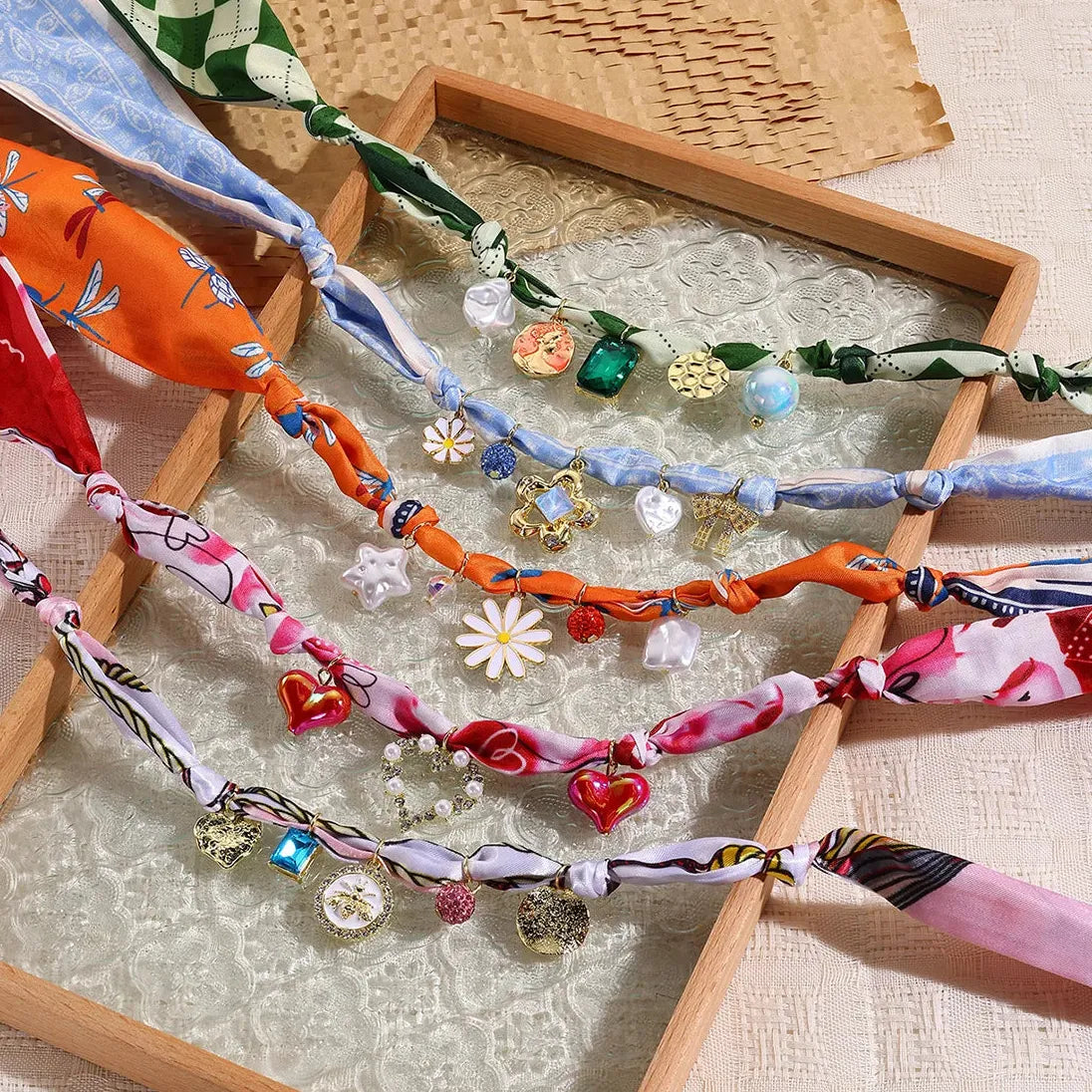 Copper Alloy Multicolored Knot Scarf Necklace Featuring Crystal Daisy Bowknot Heart Star Charms Choker for Women Autumn