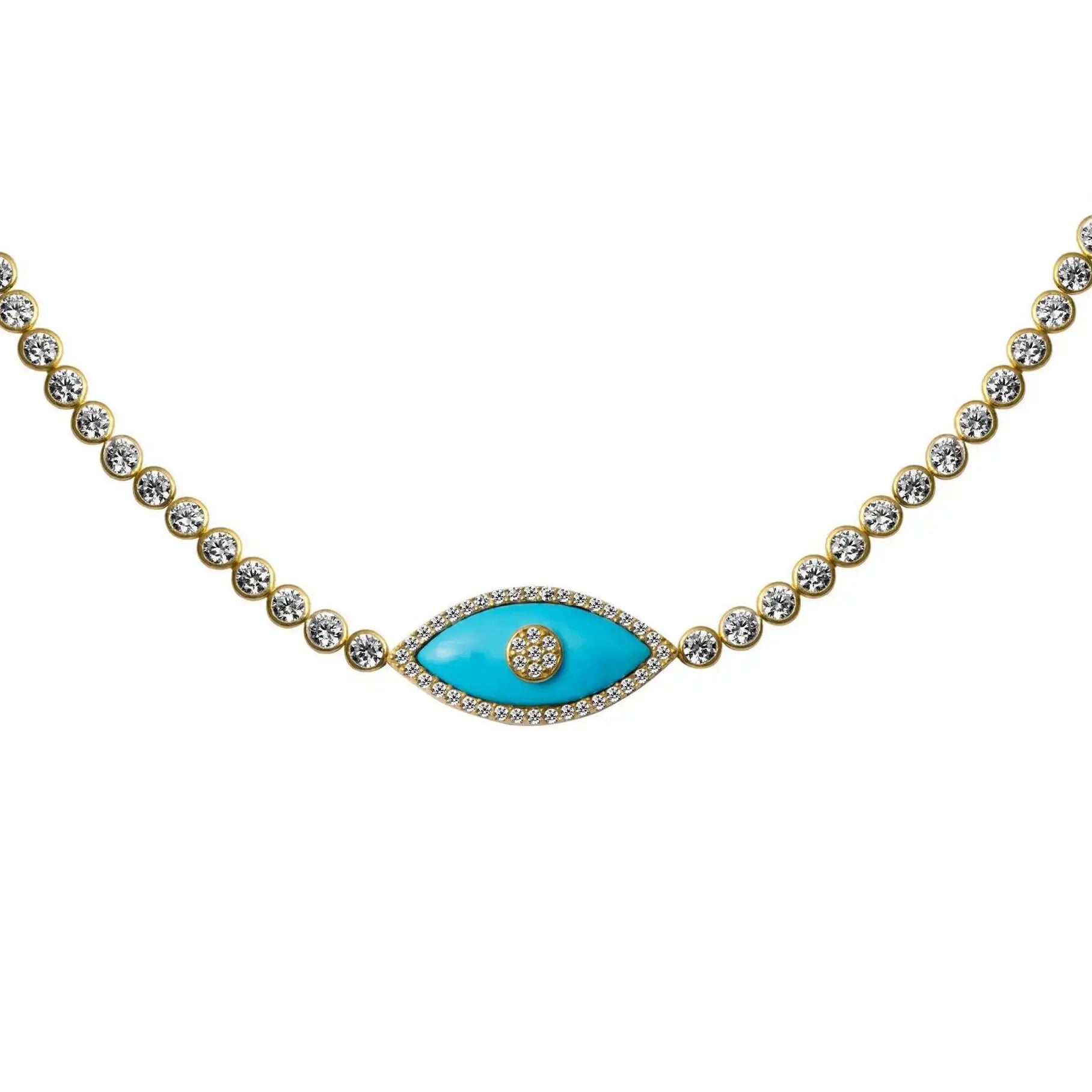 18K Gold Plated Turkey Rhinestone Evil Eye Opal Turquoise Zircon Choker Necklace