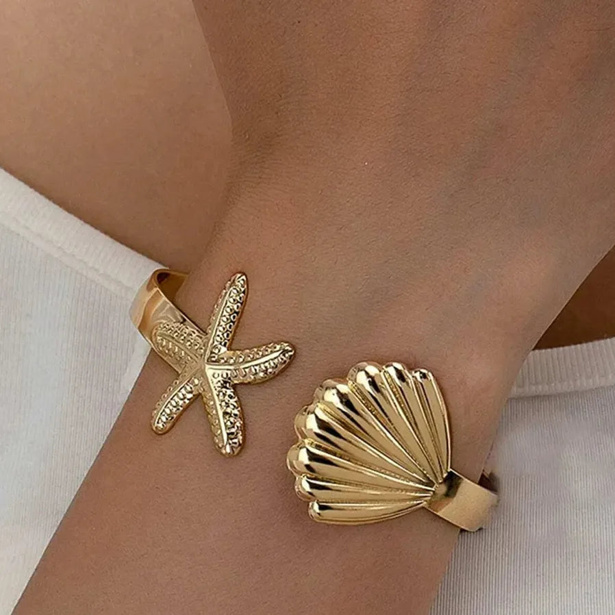 Stainless Steel Sea Star Cuff Bracelet Metal Bangle Vintage Hip Hop Men Women