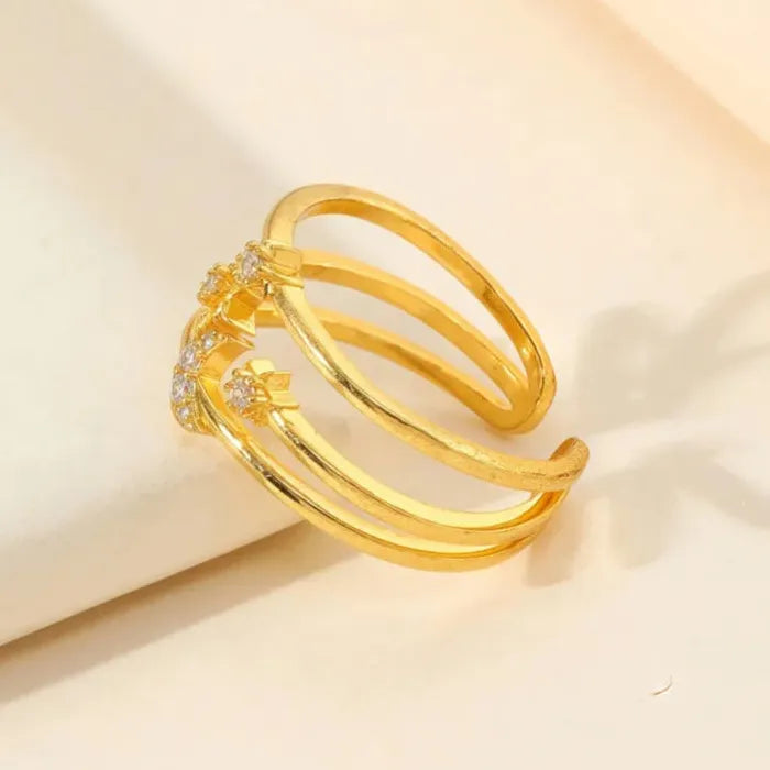 Adjustable Copper Ring Women’s Fashion Star Moon CZ Jewelry Accessories