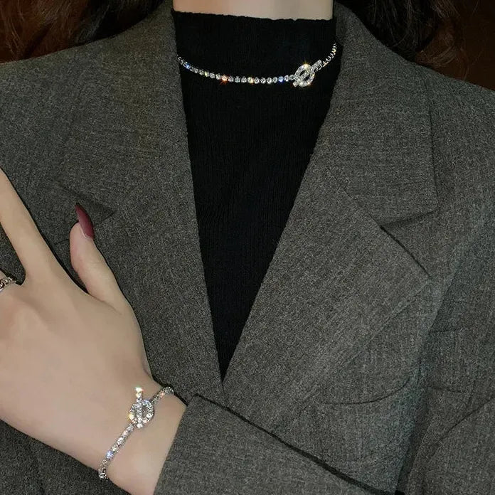 Rhinestone Zinc Alloy Water Drop Choker Necklace for Women Party