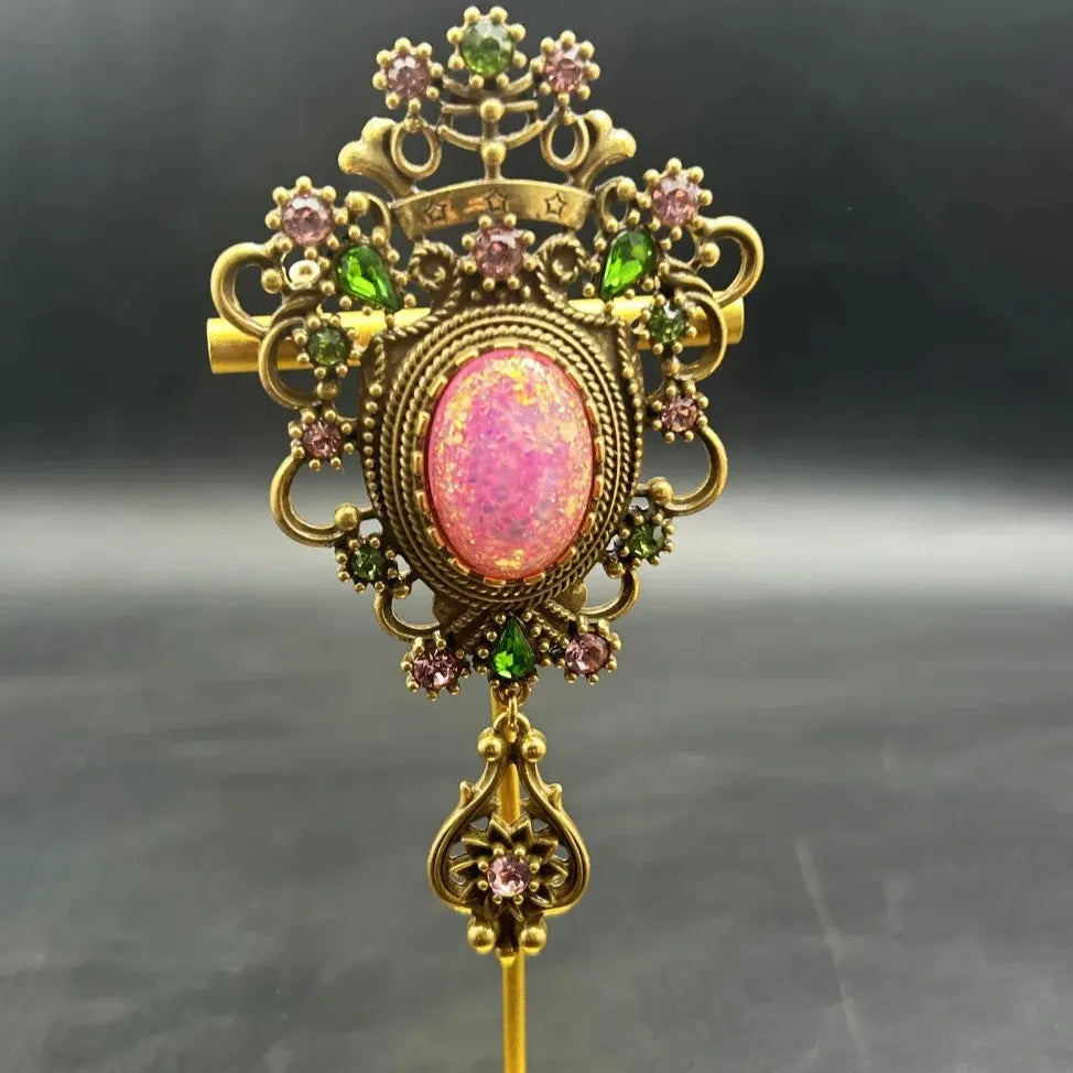 Vintage Elegant Large Gemstone Rhinestone Brooch Pin for Men Women
