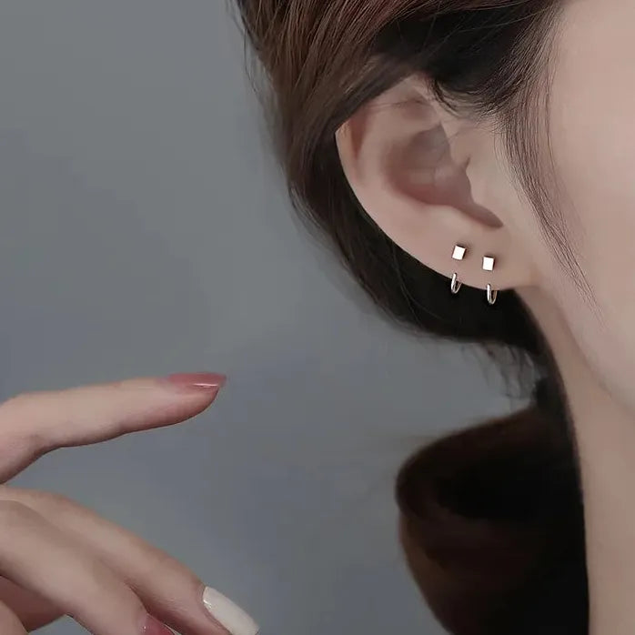 Vintage Minimalist Square Geometric Stud Earrings for Teens Women Men Punk