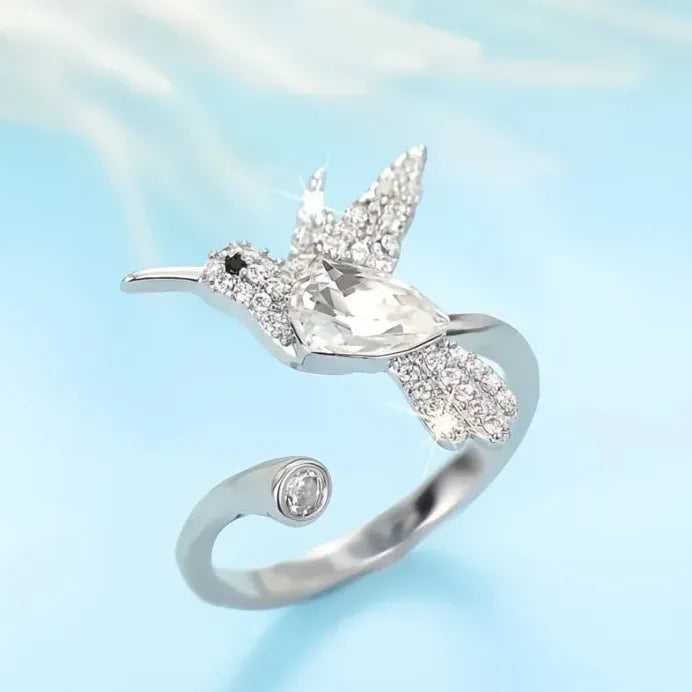 Bird Cocktail Ring for Women with Shiny Cubic Zirconia Brass Jewelry