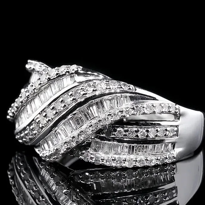 Geometric Design Women’s Fashion Cocktail Ring Silver Color Brass Cubic Zirconia Party Jewelry