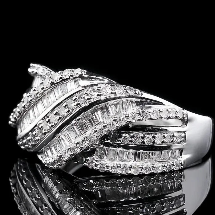 Modern Geometric Cubic Zirconia Brass Wedding Ring for Women