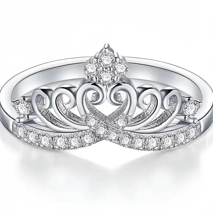 Crown Silver Color Bridal Wedding Band Ring for Women Elegant Luxury