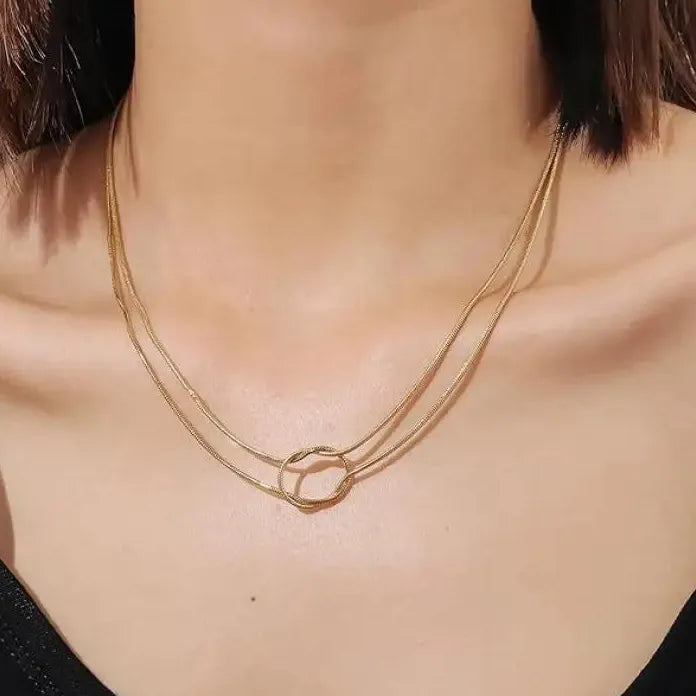 Stainless Steel Gold Knotted Snake Chain Necklace Double Layered Jewelry Gift