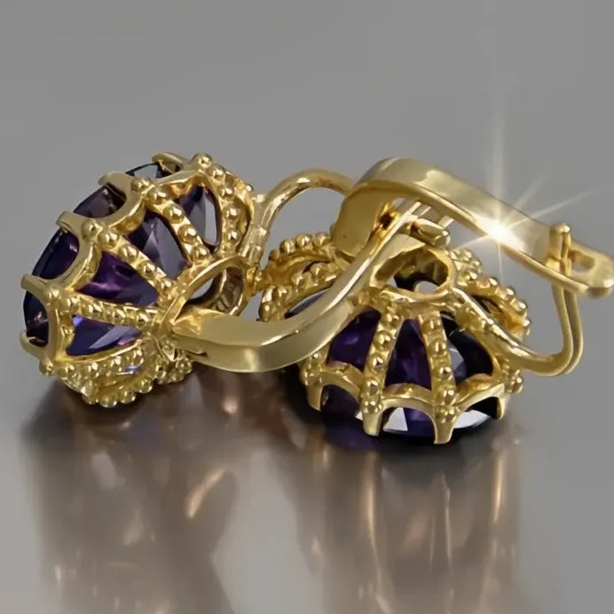 Geometric Purple Cubic Zirconia Drop Earrings for Women Weddings