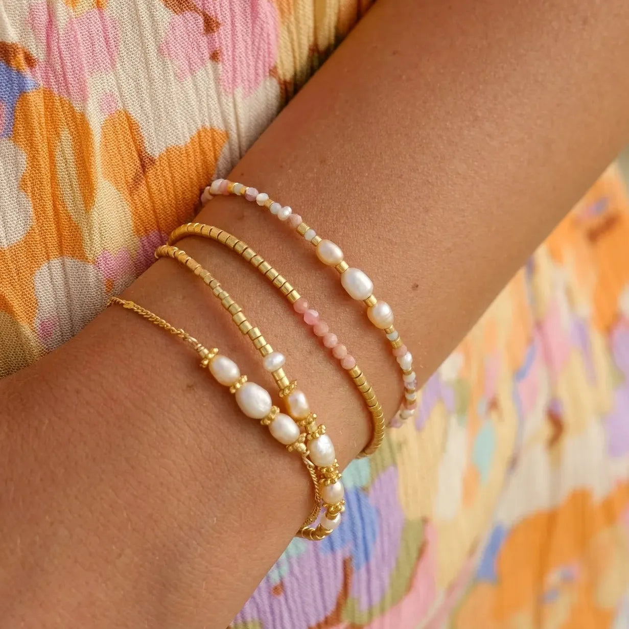 18K Gold Plated Stainless Steel Freshwater Pearl Baroque Charm Bracelet Women