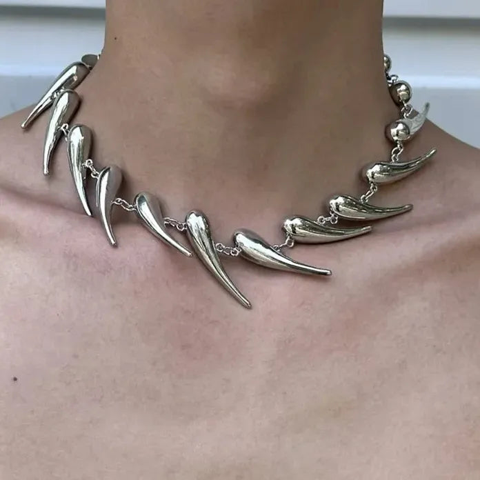 Zinc Alloy Cyberpunk Unisex Punk Choker with Waterdrop Pendant Necklace