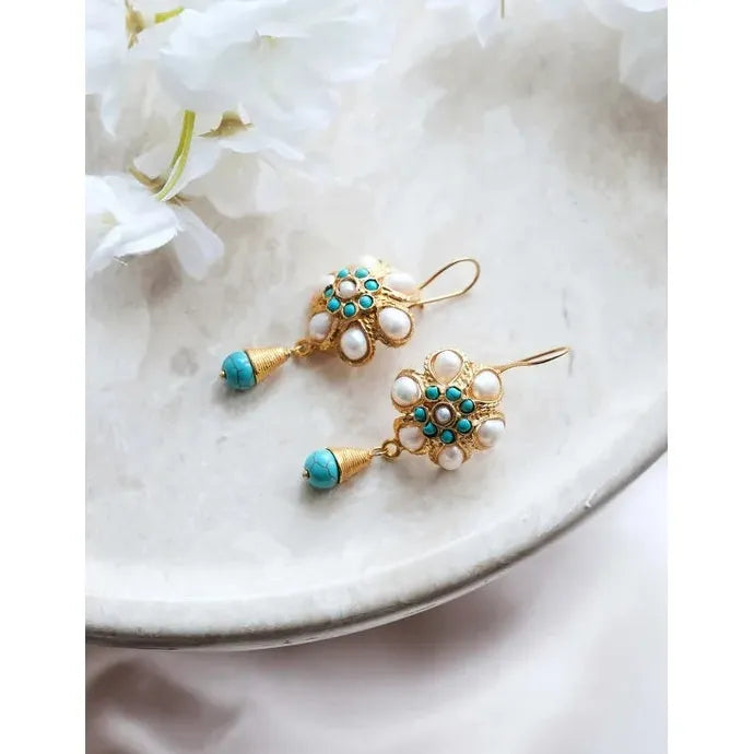 Handmade Retro Ethnic Style Imitation Pearl Drop Earrings Gold Jewelry Gift