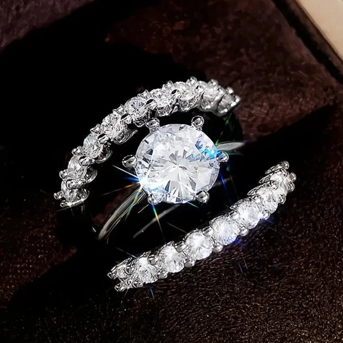 3-Piece Cubic Zirconia Wedding Ring Set for Women Bridal Jewelry