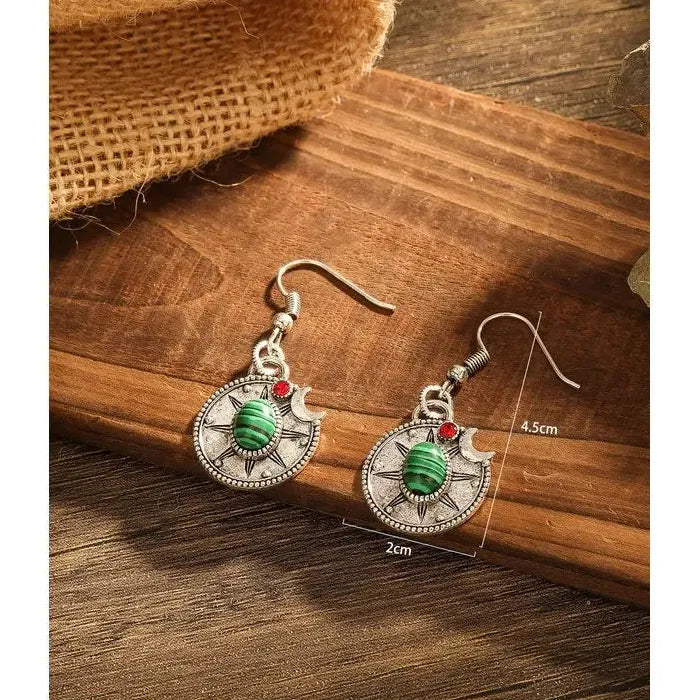 Bohemian Zinc Alloy Earrings Women Retro Circular Geometric Carved Pendant Jewelry