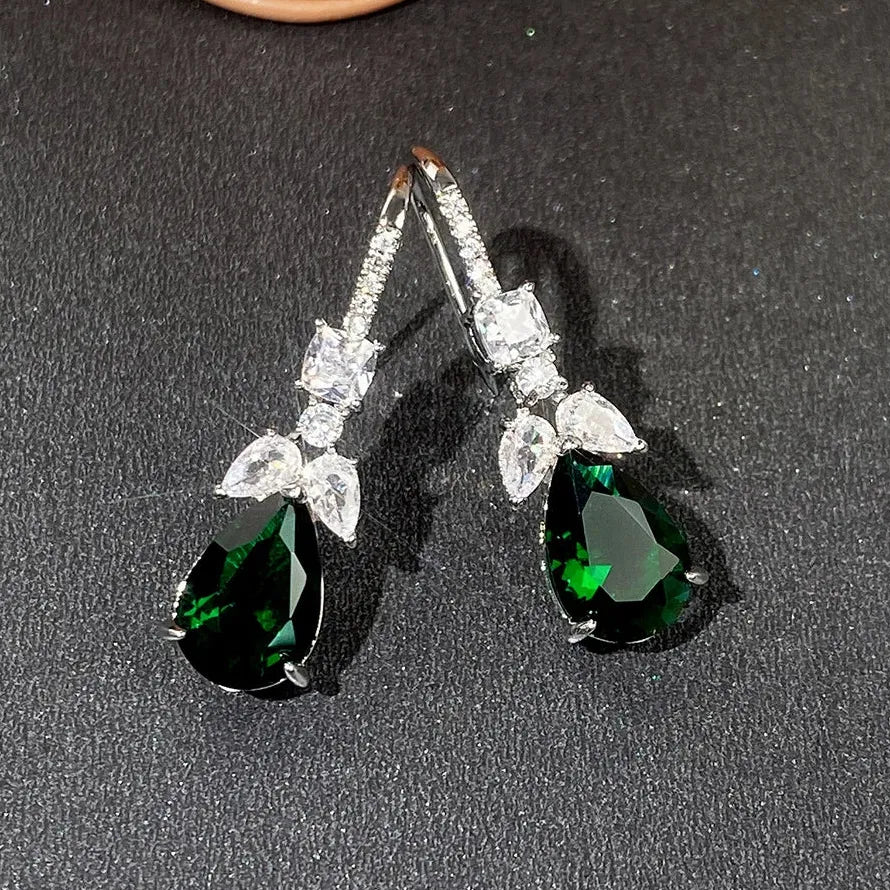 White Green AAA Cubic Zirconia Water Droplet Pendant Earrings for Women
