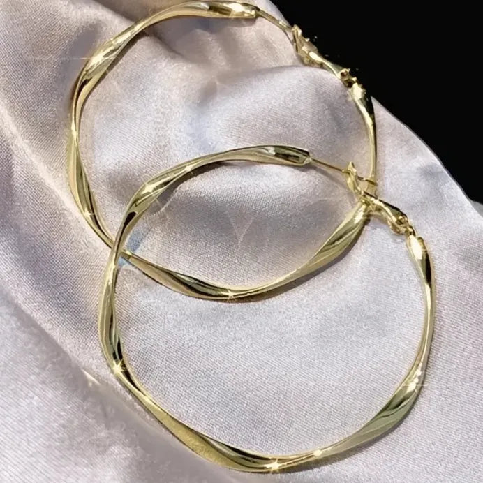 Twisty Style Women Geometric Metal Hoop Earrings Gold Silver Jewelry