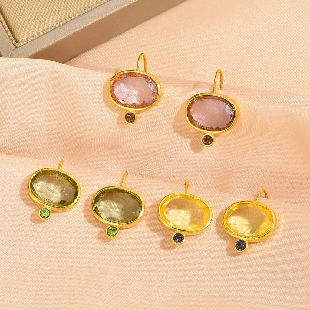 Geometric Green Round Stone Zinc Alloy Pendant Drop Earrings for Women & Girls